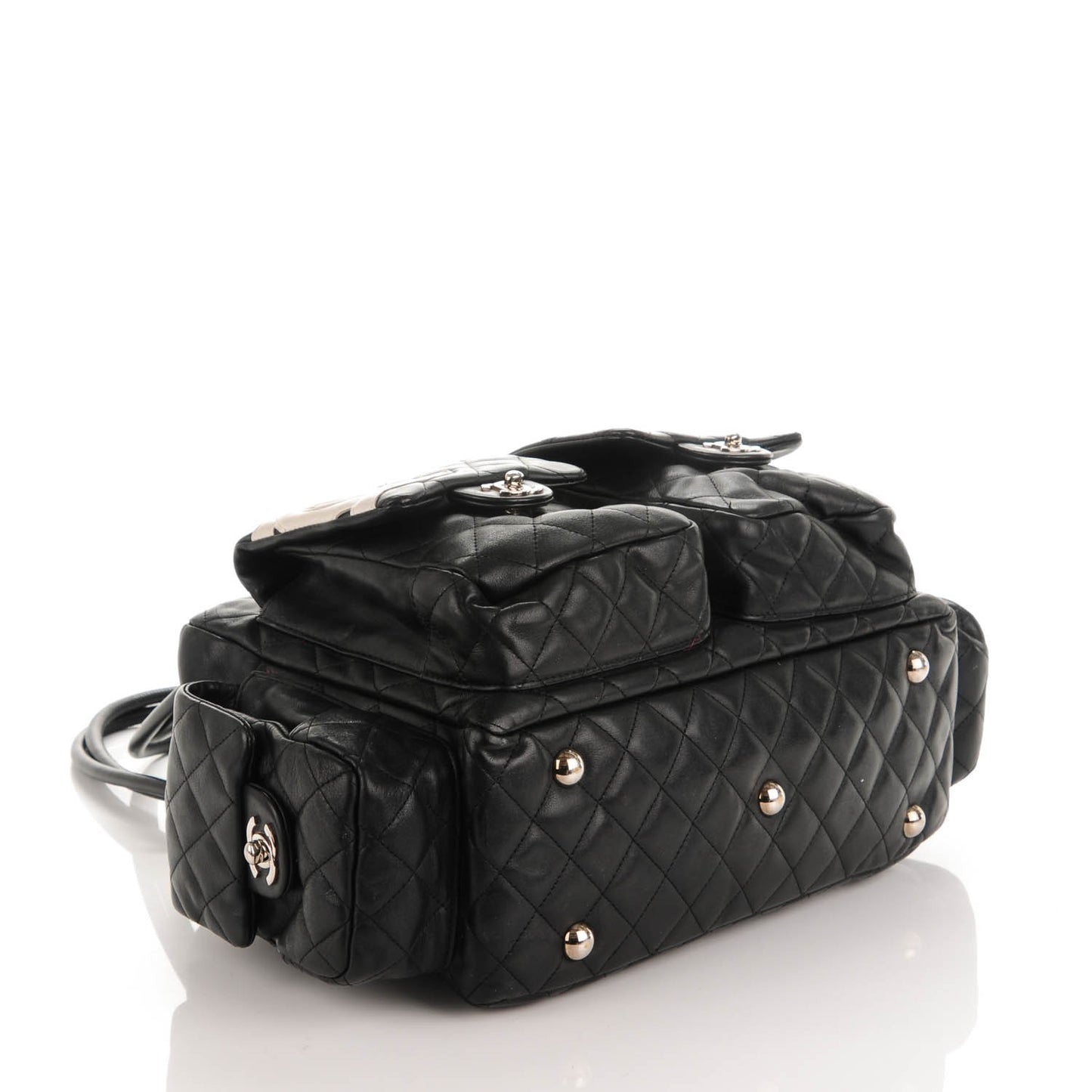Calfskin Quilted Large Cambon Multipocket Reporter Black White