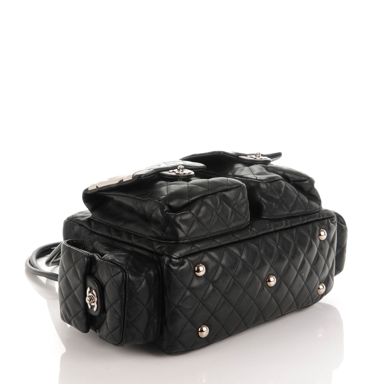 Chanel Calfskin Quilted Large Cambon Multipocket Reporter Black White 4 of 10