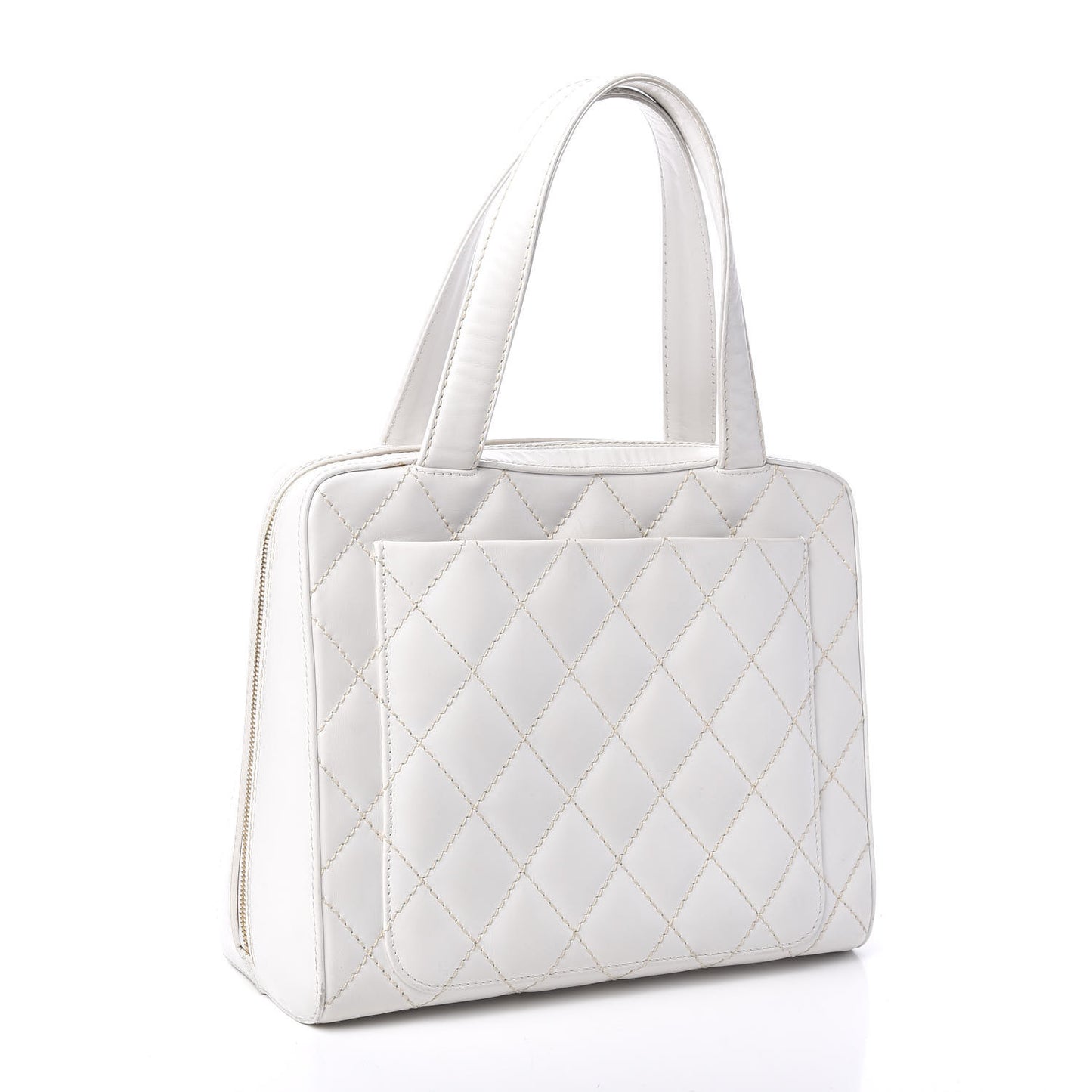 Calfskin Wild Stitch Surpique Top Handle Bag White