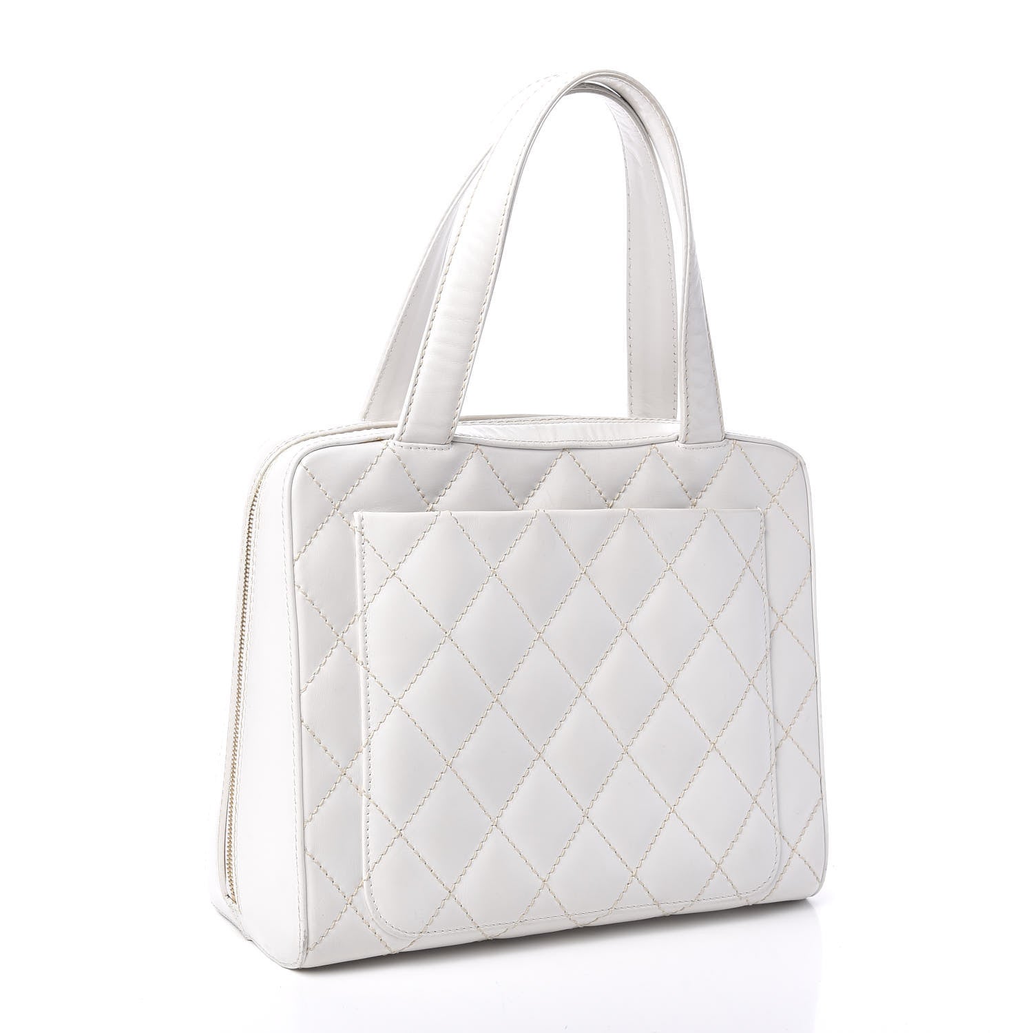 Chanel Calfskin Wild Stitch Surpique Top Handle Bag White 2 of 12