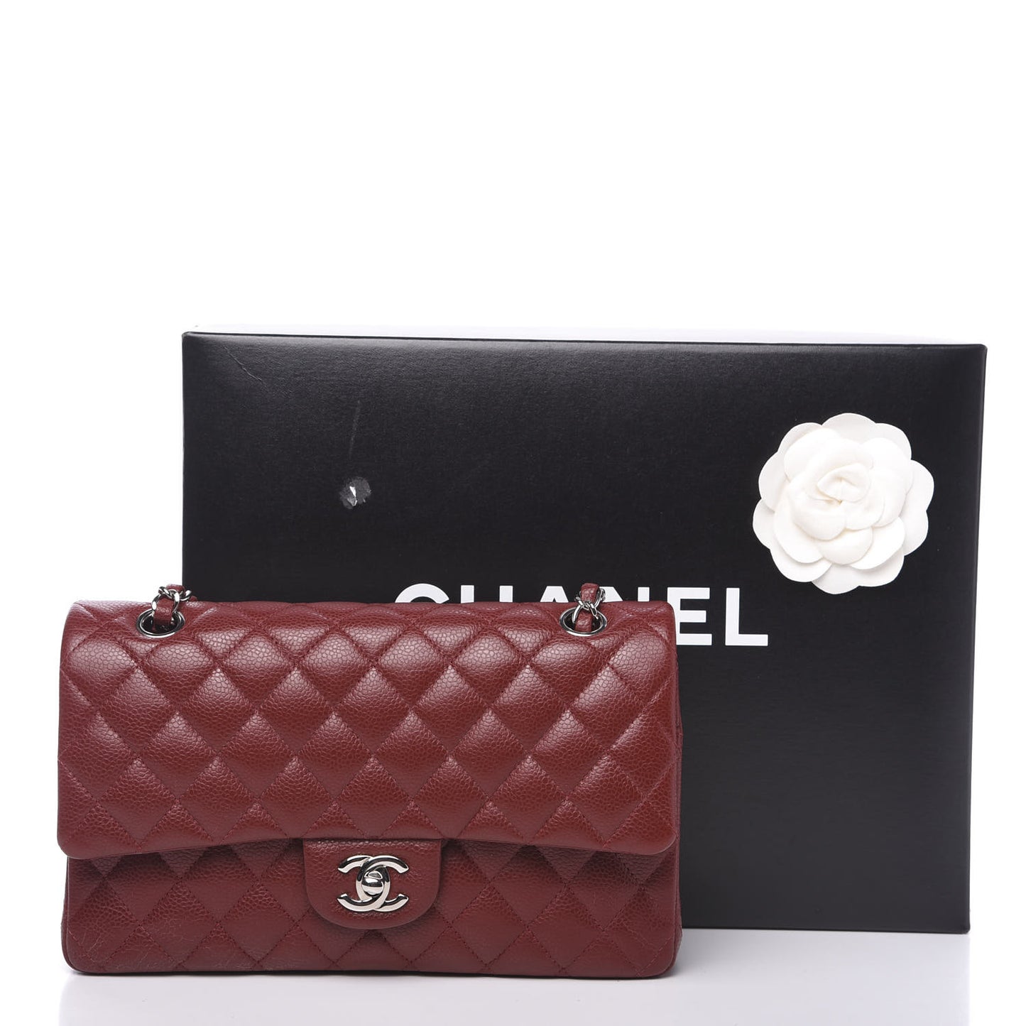 Caviar Quilted Medium Double Flap Dark Red