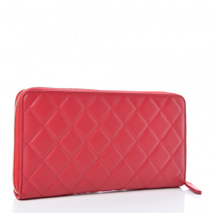 Chanel Lambskin Quilted Large Zip Around Organizer Wallet Red 3 of 8