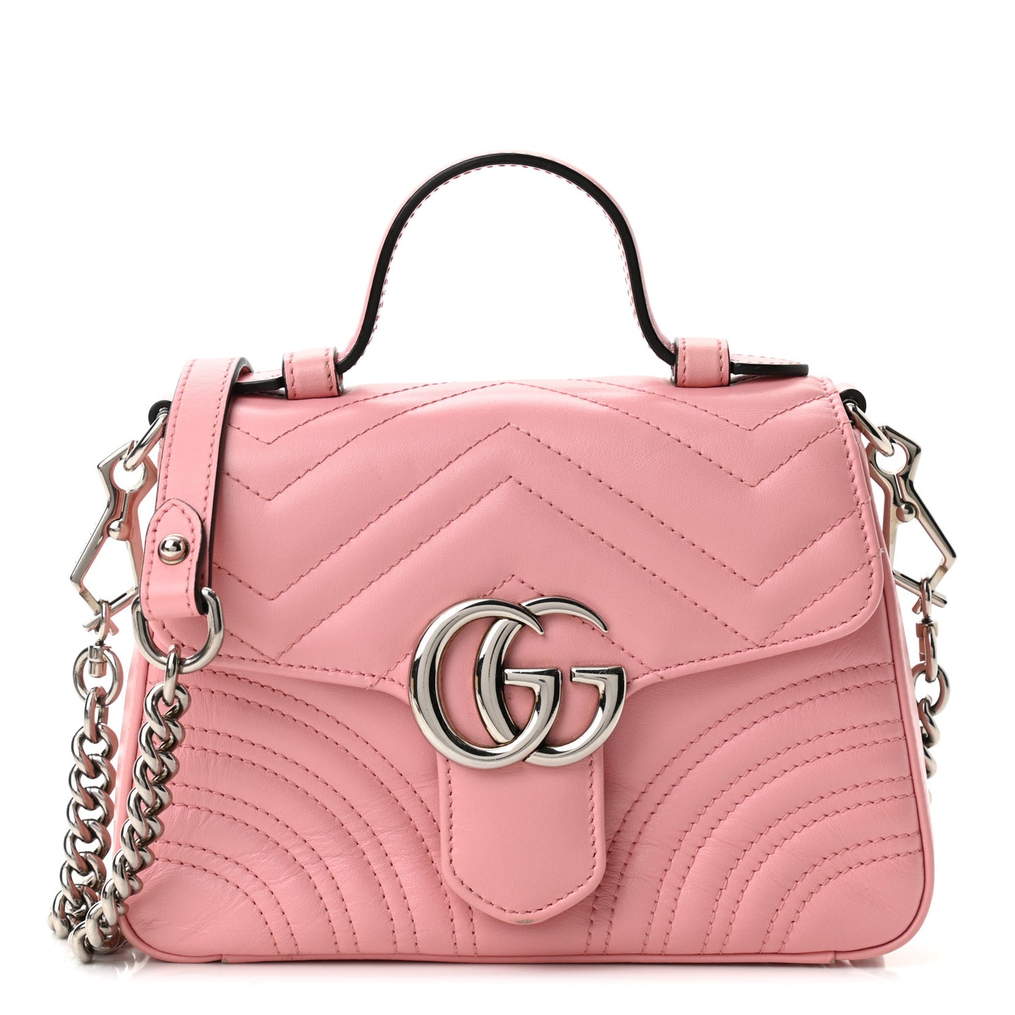 Calfskin Matelasse Mini GG Marmont Top Handle Shoulder Bag Wild Rose
