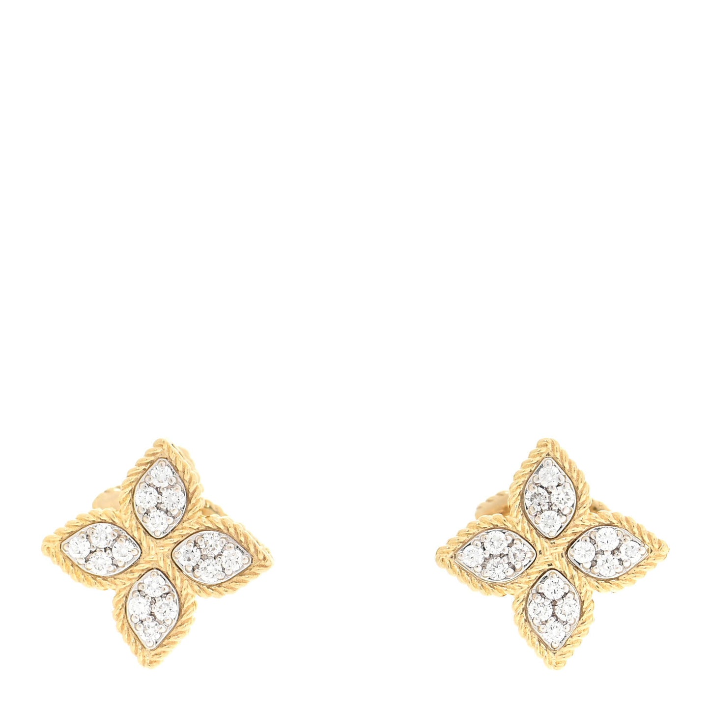 18K Yellow Gold Diamond Medium Princess Flower Stud Earrings