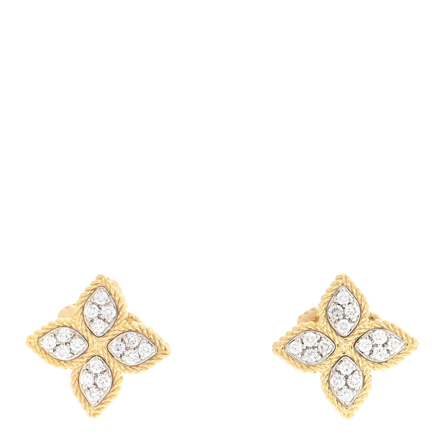 Roberto Coin 18K Yellow Gold Diamond Medium Princess Flower Stud Earrings 1 of 7