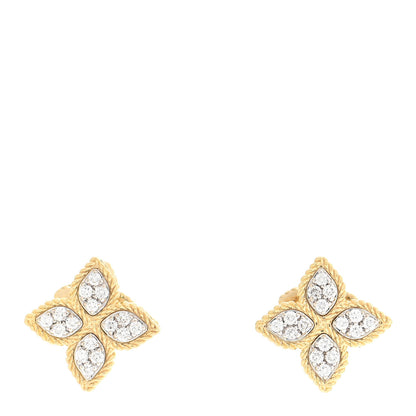 Roberto Coin 18K Yellow Gold Diamond Medium Princess Flower Stud Earrings 1 of 7