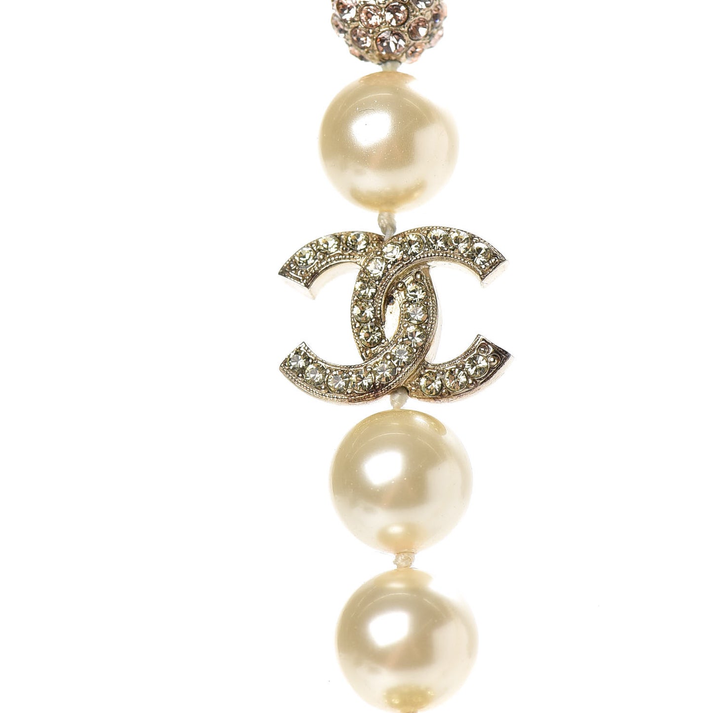 Pearl Baguette Crystal CC Long Necklace Gold
