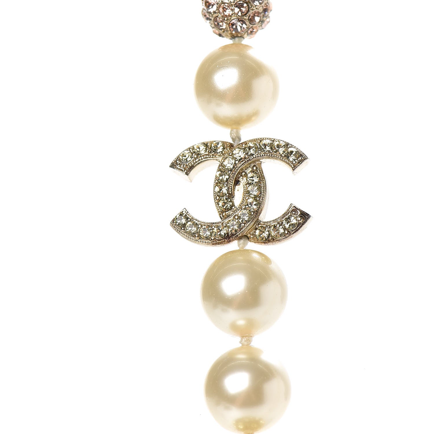 Chanel Pearl Baguette Crystal CC Long Necklace Gold 4 of 6