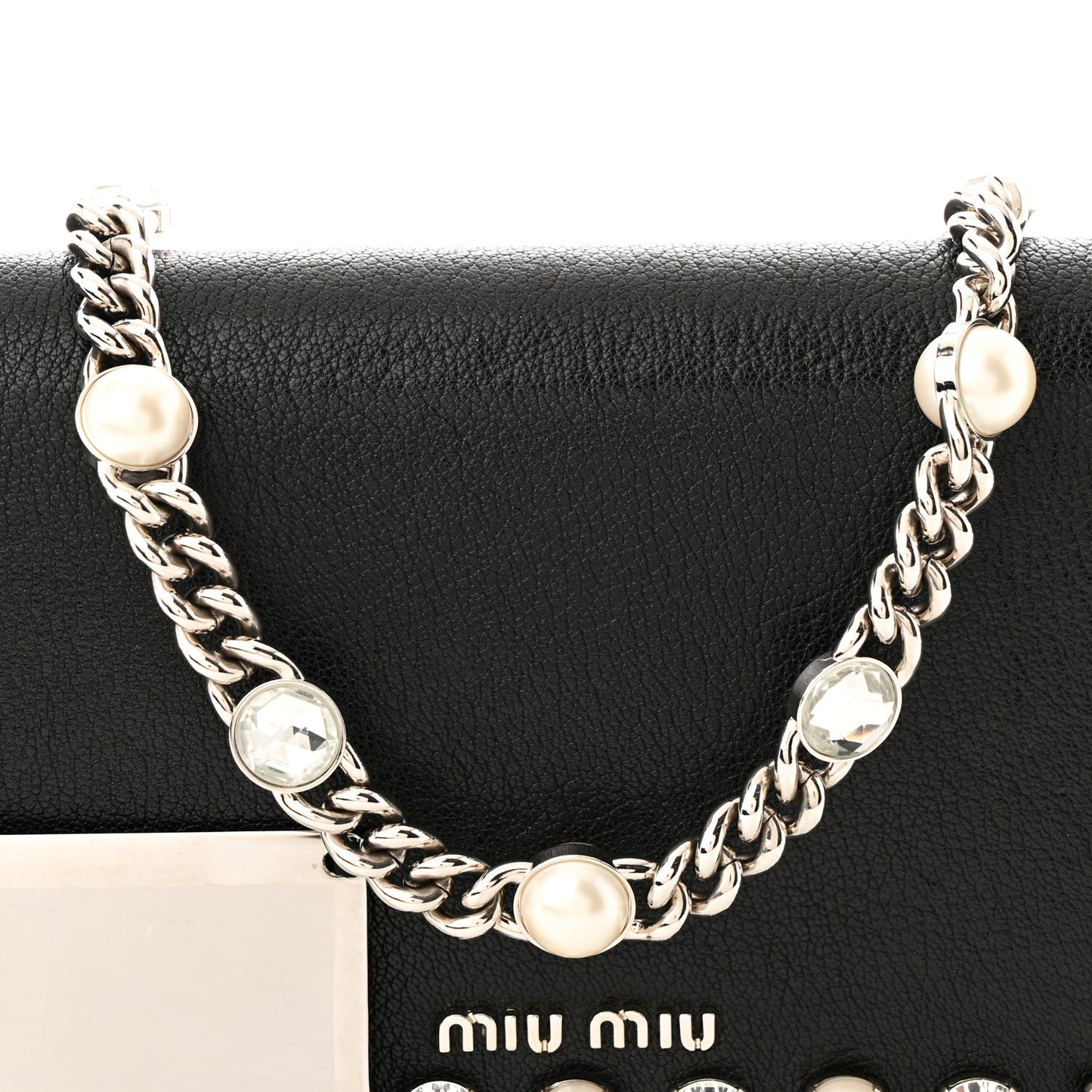 Goatskin Madras Crystal Pearl Flap Clutch Black