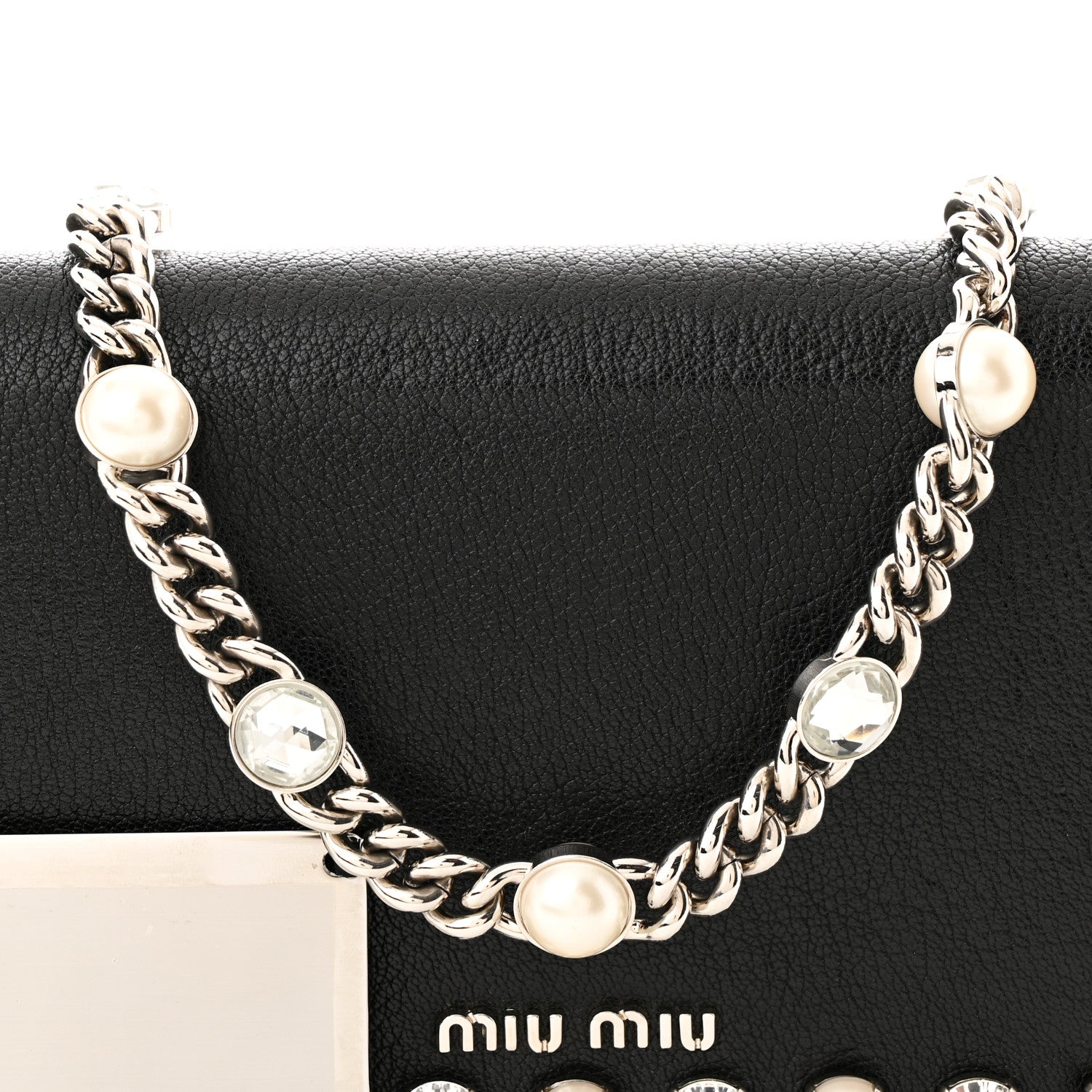 Miu Miu Goatskin Madras Crystal Pearl Flap Clutch Black 10 of 12