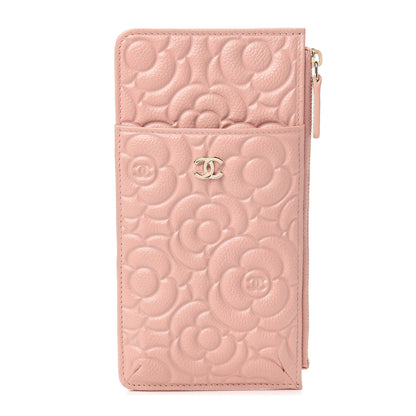 Chanel Caviar Camellia Embossed Classic Flat Wallet Pouch Pink 1 of 6
