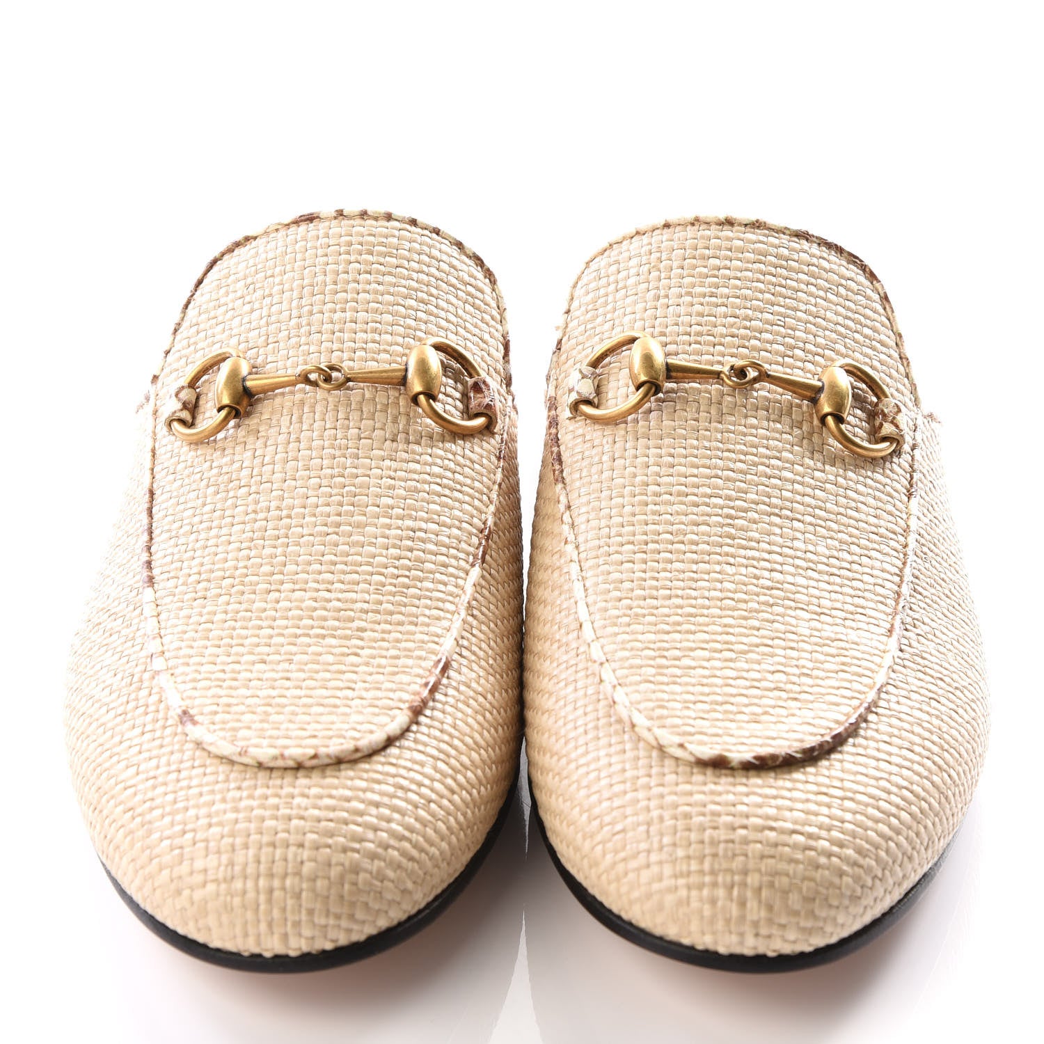 Gucci Straw Elaphe Womens Princetown Slippers 36 Natural Cream Brown 3 of 9