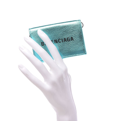 Balenciaga Metallic Goatskin Logo Mini Everyday Wallet Turquoise Black 2 of 8