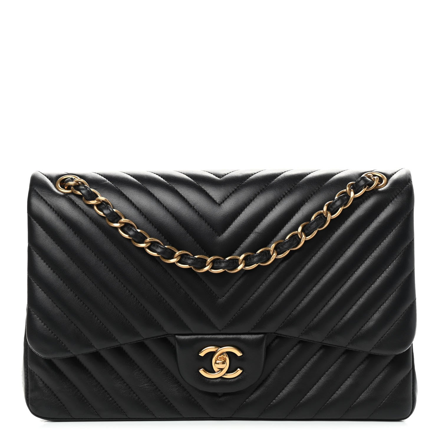 Chanel Lambskin Chevron Quilted Jumbo Double Flap Black 1 of 10