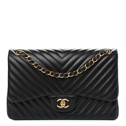Chanel Lambskin Chevron Quilted Jumbo Double Flap Black 1 of 10