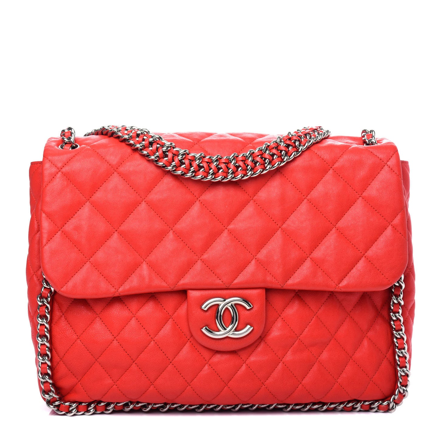Washed Lambskin Quilted Maxi Chain Around Flap Red