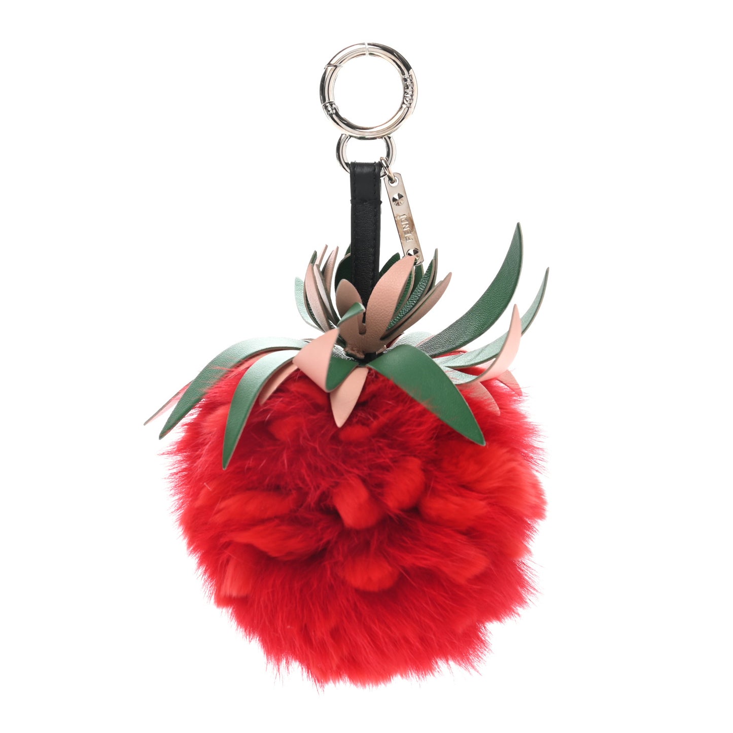 Fox Rabbit Fur Nappa Pineapple Bag Charm Rosso Cactus Multicolor