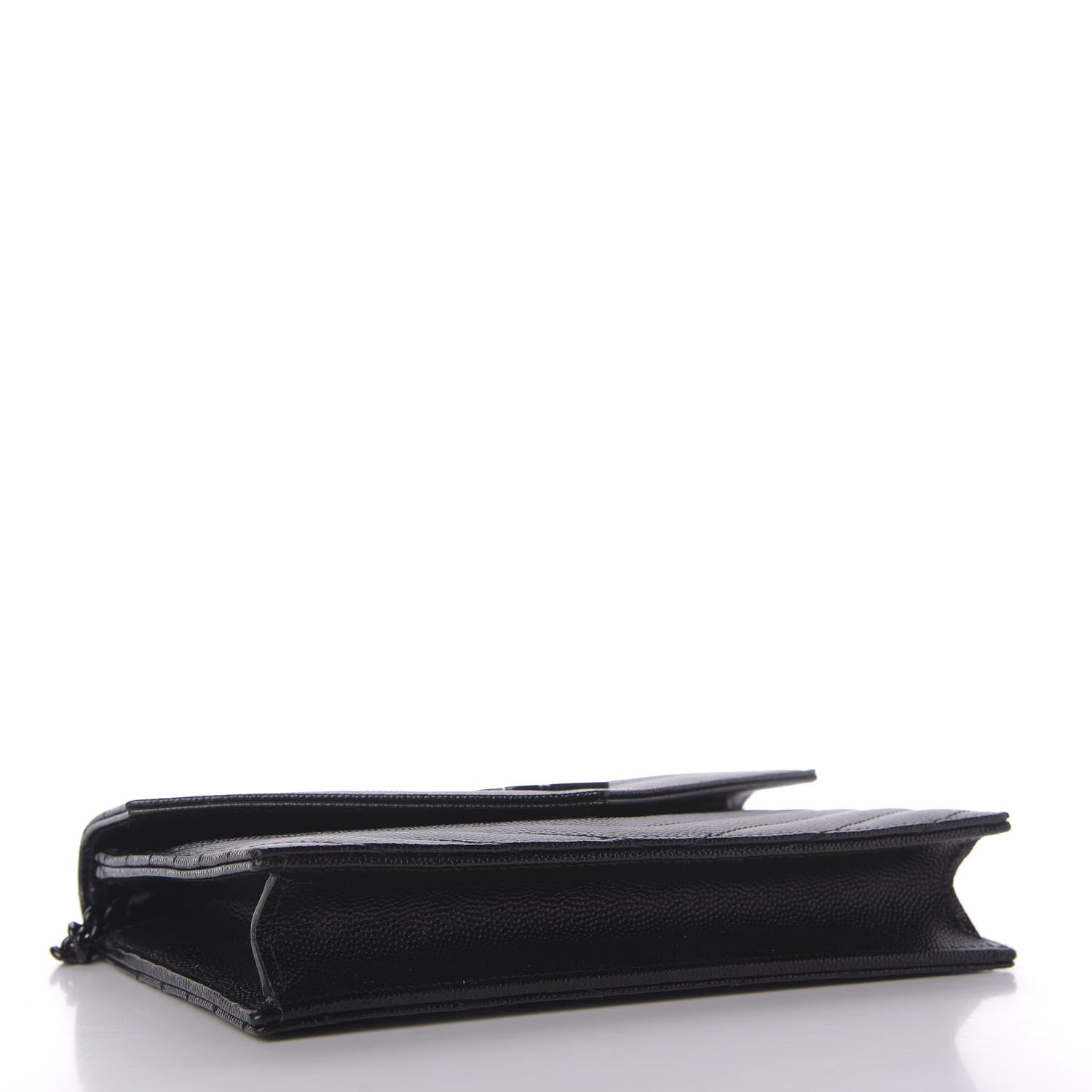 Saint Laurent Grain De Poudre Matelasse Chevron Monogram Envelope Chain Wallet Black 4 of 10