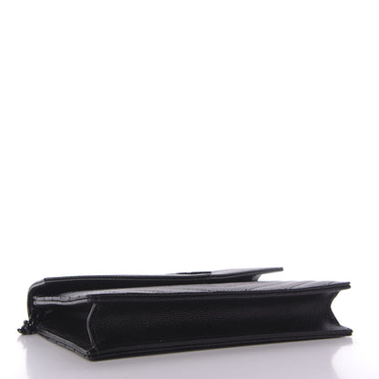 Saint Laurent Grain De Poudre Matelasse Chevron Monogram Envelope Chain Wallet Black 4 of 10