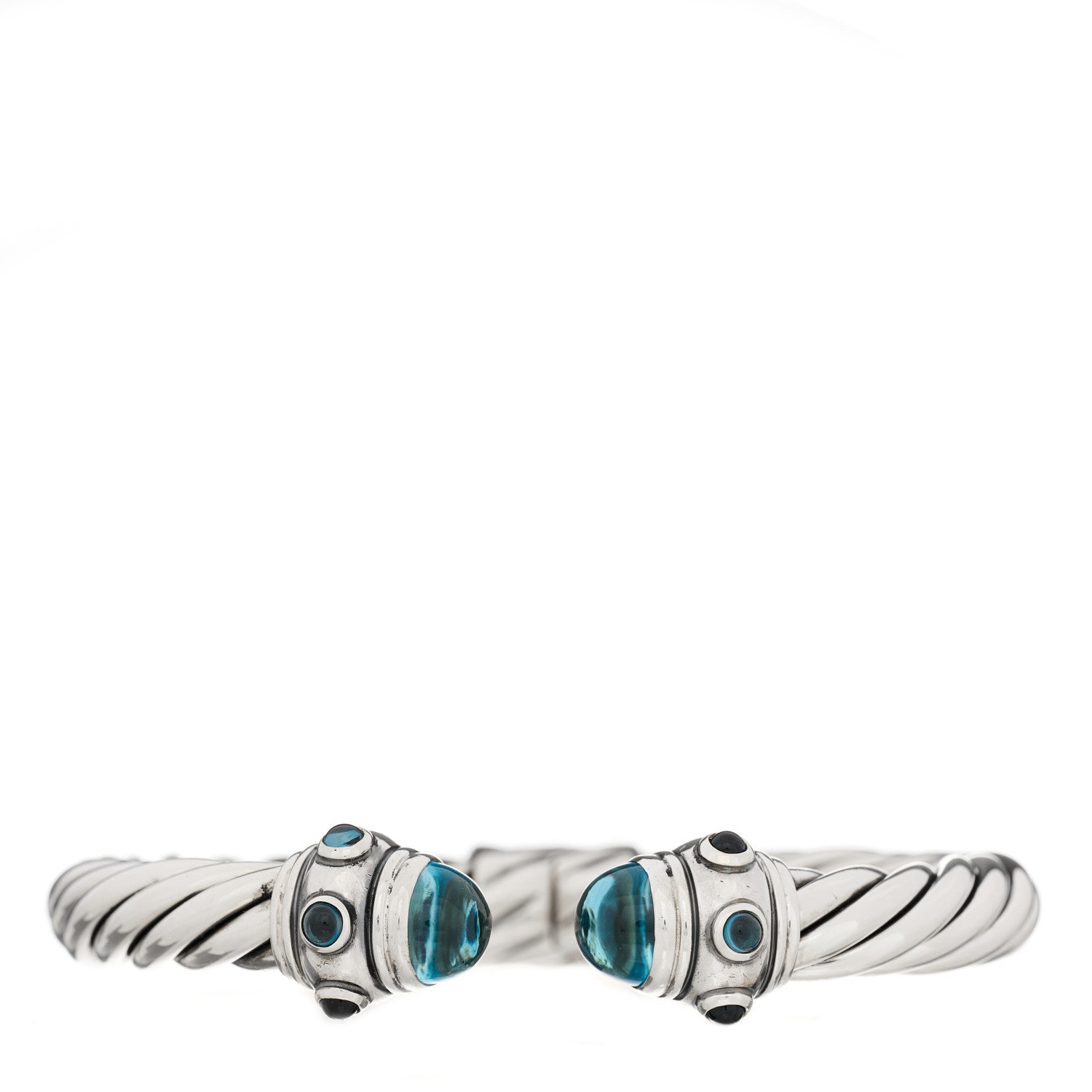 David Yurman Sterling Silver Blue Topaz 8.5mm Cable Renaissance Bracelet 1 of 3