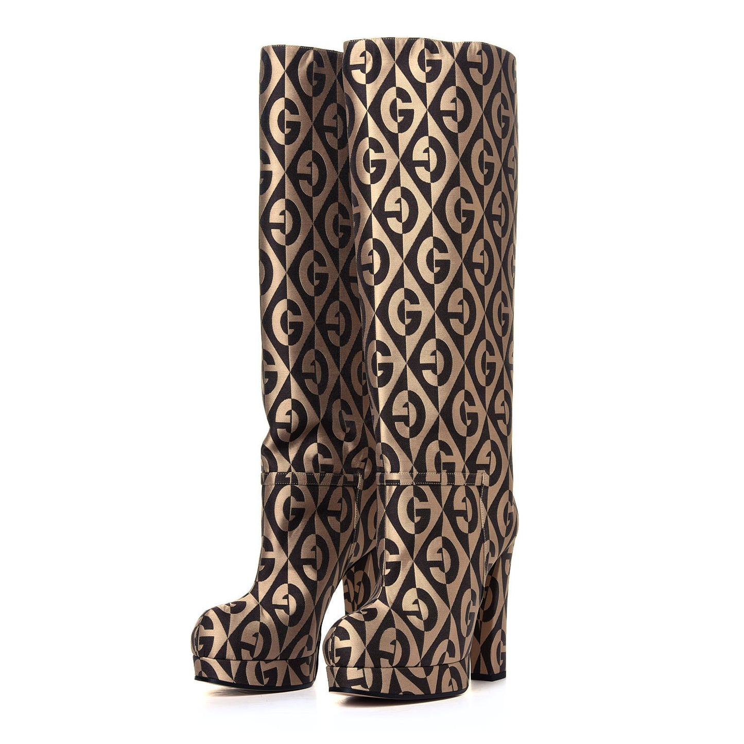 Fabric G Rhombus Print Platform Boots 35.5 Beige Cocoa