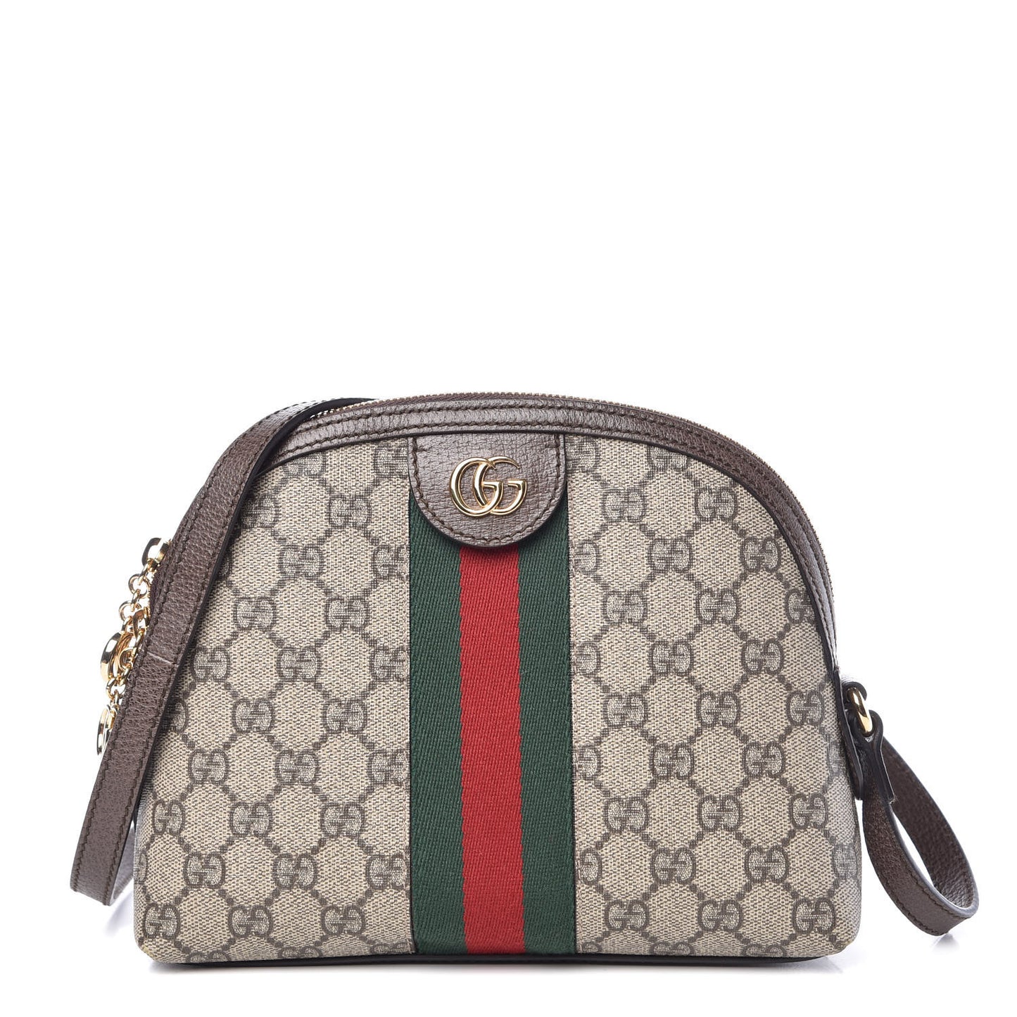 GG Supreme Monogram Textured Dollar Calfskin Web Small Ophidia Dome Shoulder Bag Beige Ebony New Acero