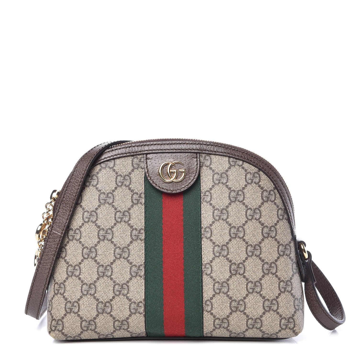Gucci GG Supreme Monogram Textured Dollar Calfskin Web Small Ophidia Dome Shoulder Bag Beige Ebony New Acero 1 of 9