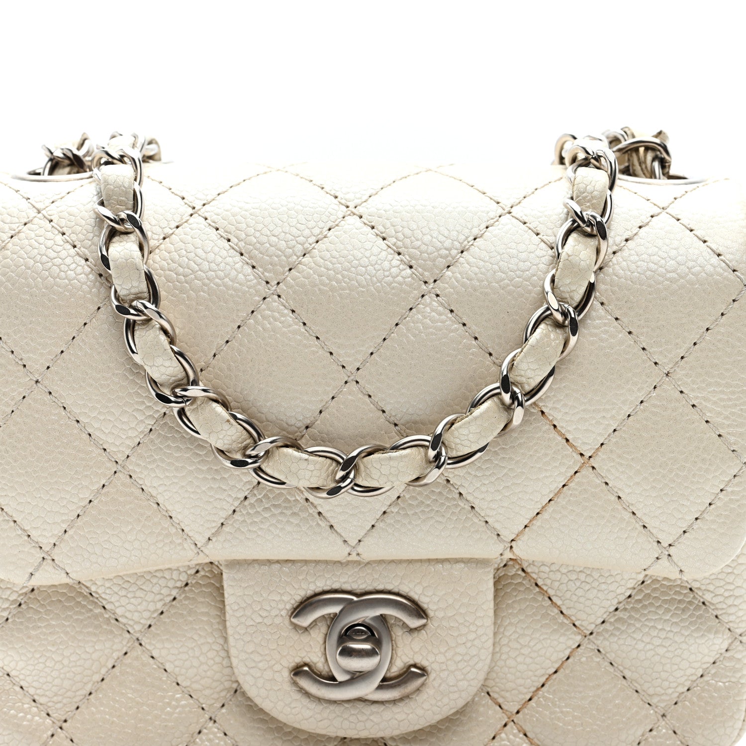 Chanel Iridescent Caviar Quilted Mini Square Flap White 8 of 10