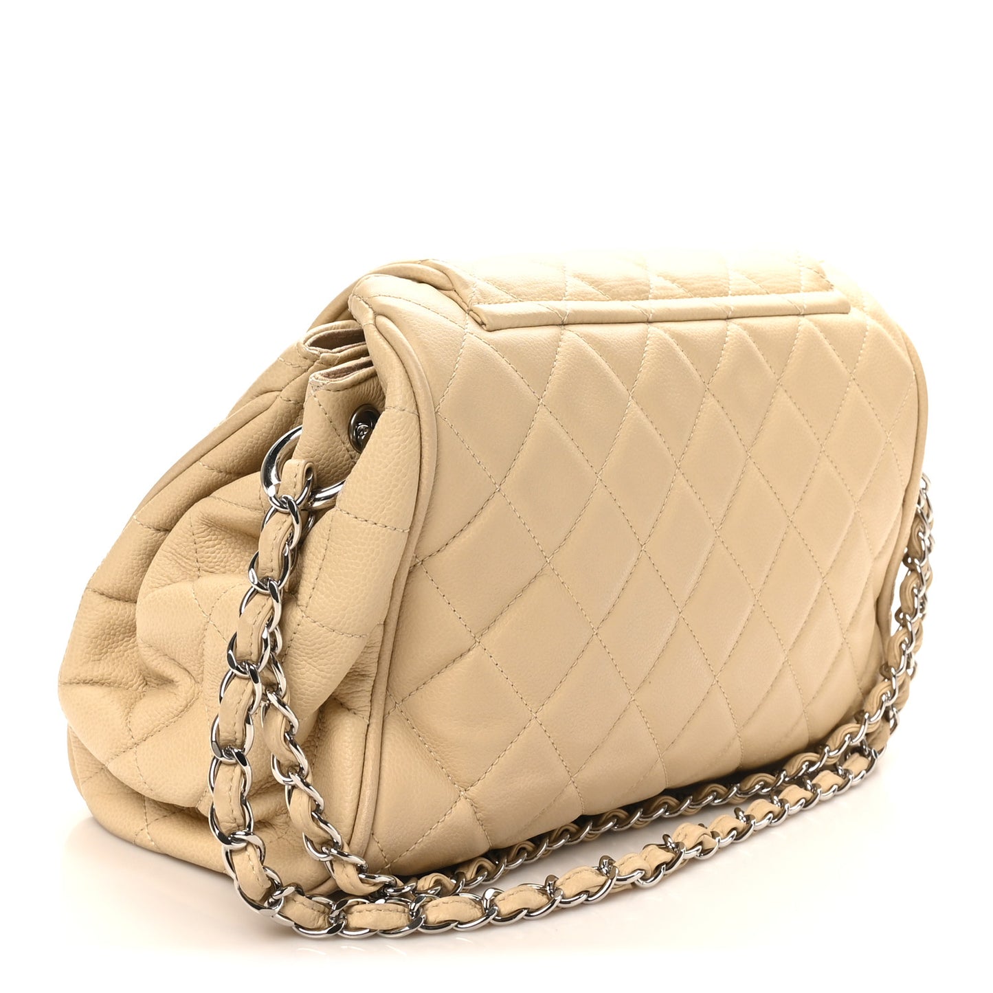 Caviar Quilted Timeless Accordion Flap Light Beige