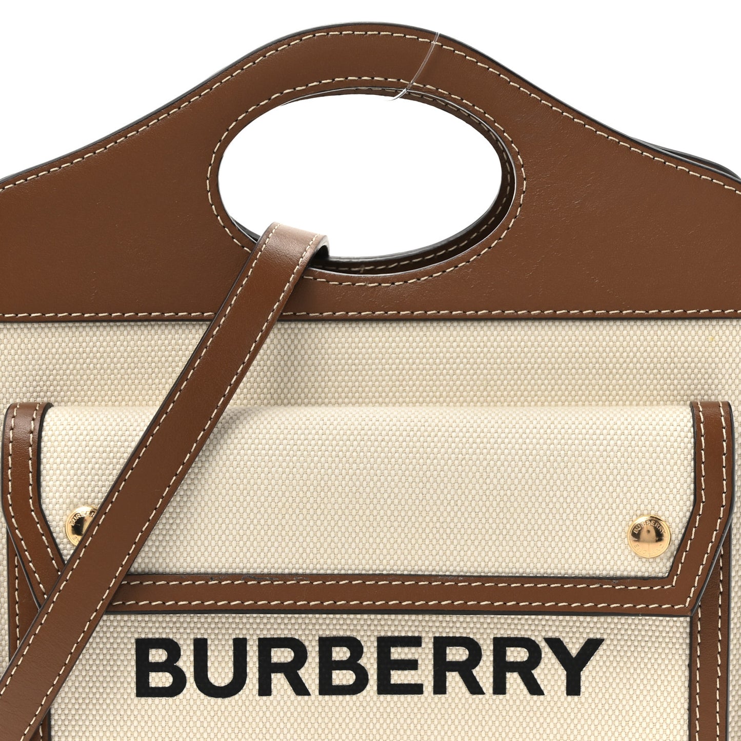 Canvas Smooth Calfskin Two Tone Mini Pocket Bag Natural Malt Brown