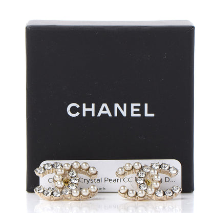 Chanel Crystal Pearl CC Dazzling Domino Earrings Gold 5 of 5