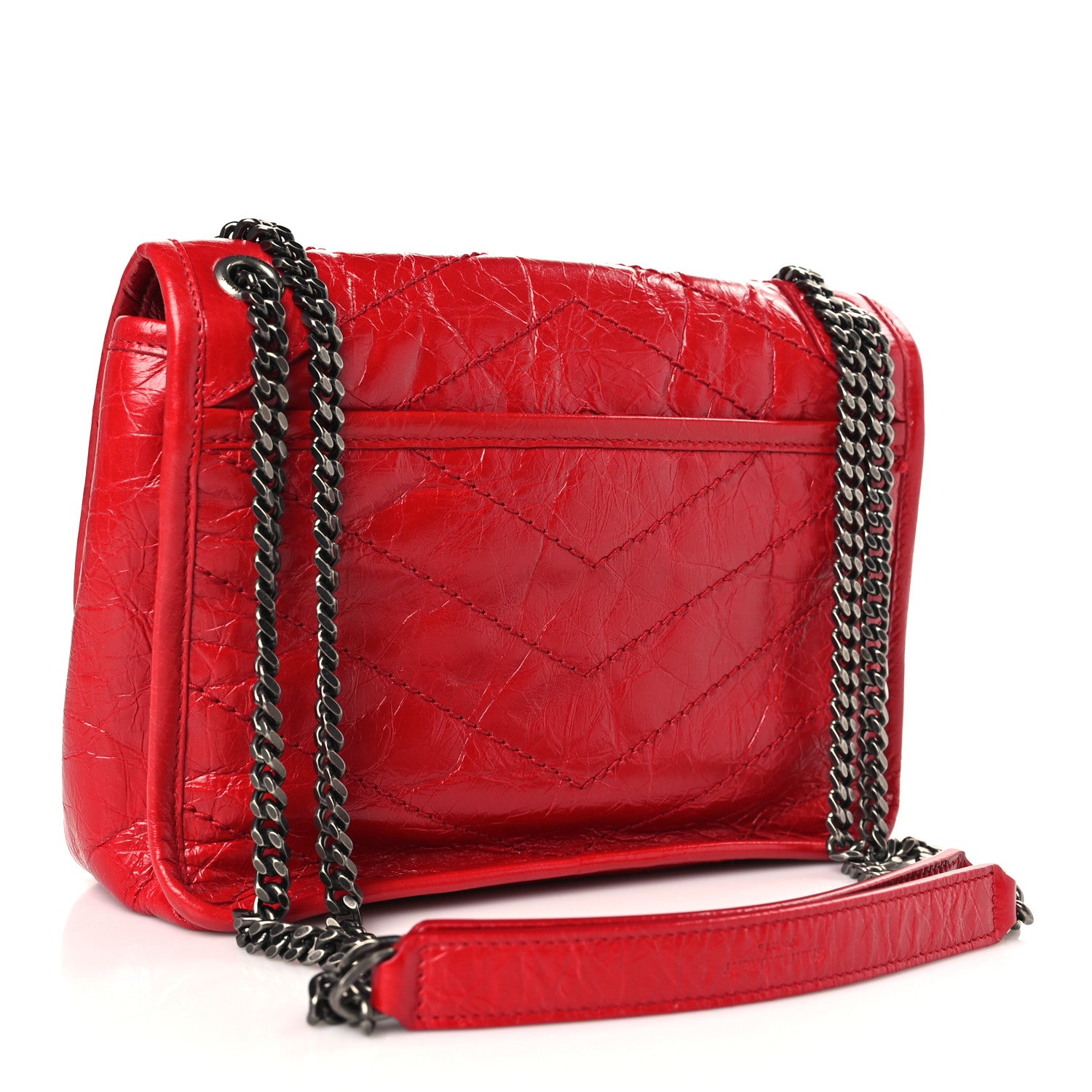 Saint Laurent Crinkled Calfskin Matelasse Monogram Baby Niki Chain Satchel Rouge Eros 3 of 8