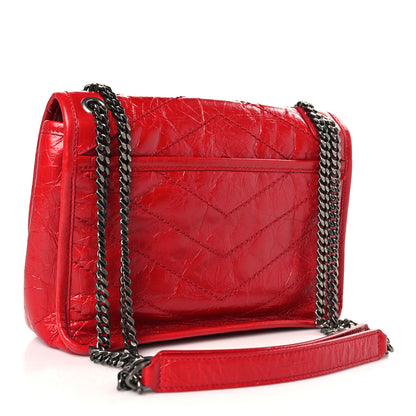 Saint Laurent Crinkled Calfskin Matelasse Monogram Baby Niki Chain Satchel Rouge Eros 3 of 8