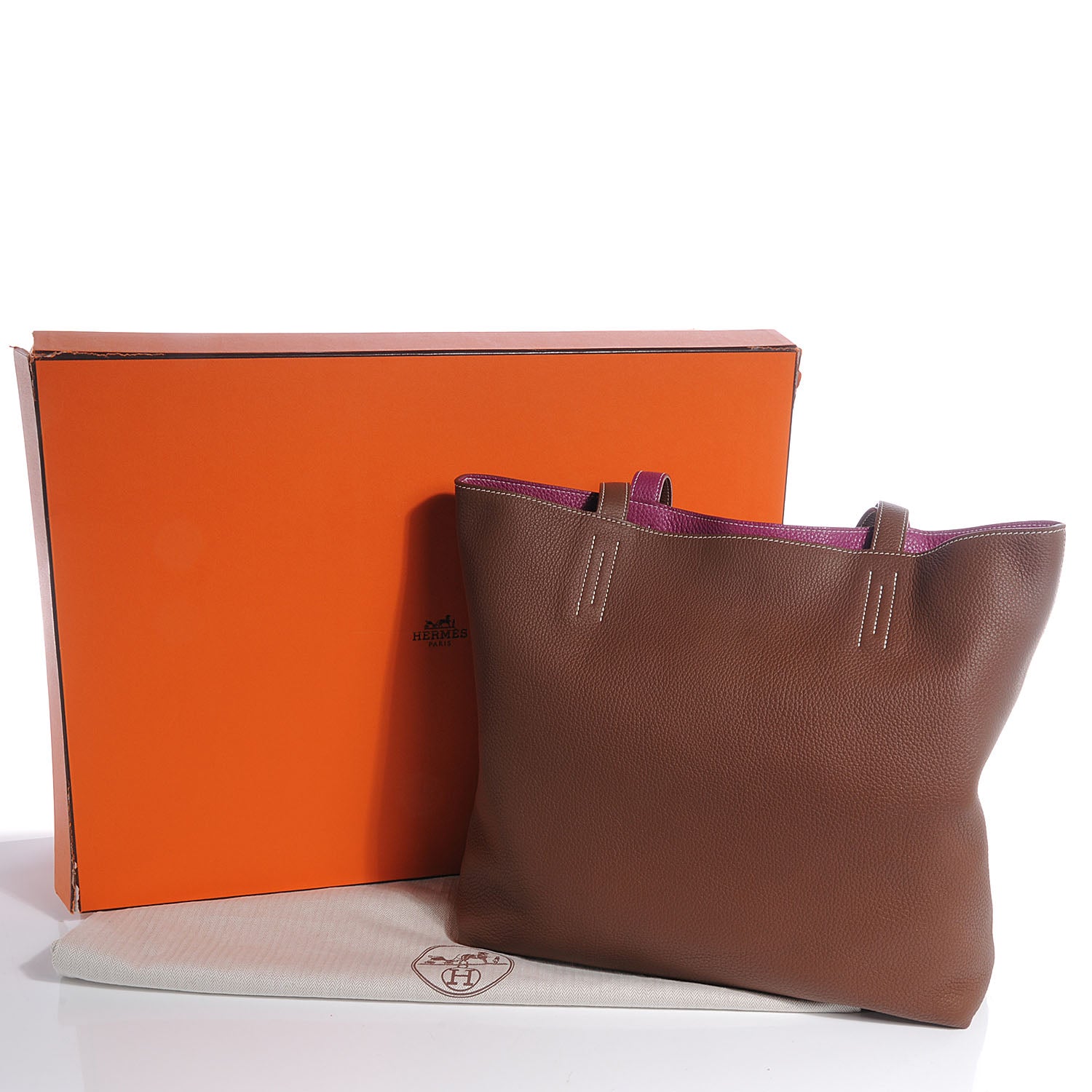 Hermes Taurillon Clemence Double Sens 45 Reversible Tote Marron 5 of 7