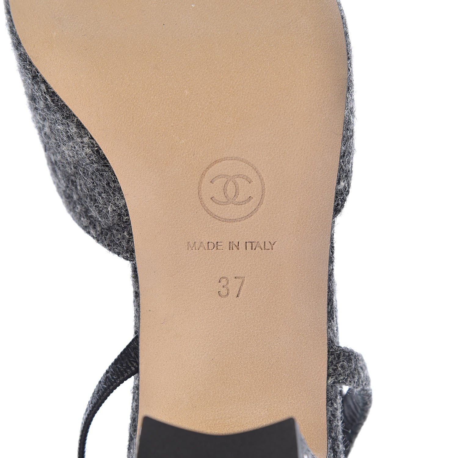 Chanel Tweed Grosgrain Cap Toe CC Slingback Pumps 37 Black Dark Grey 7 of 9