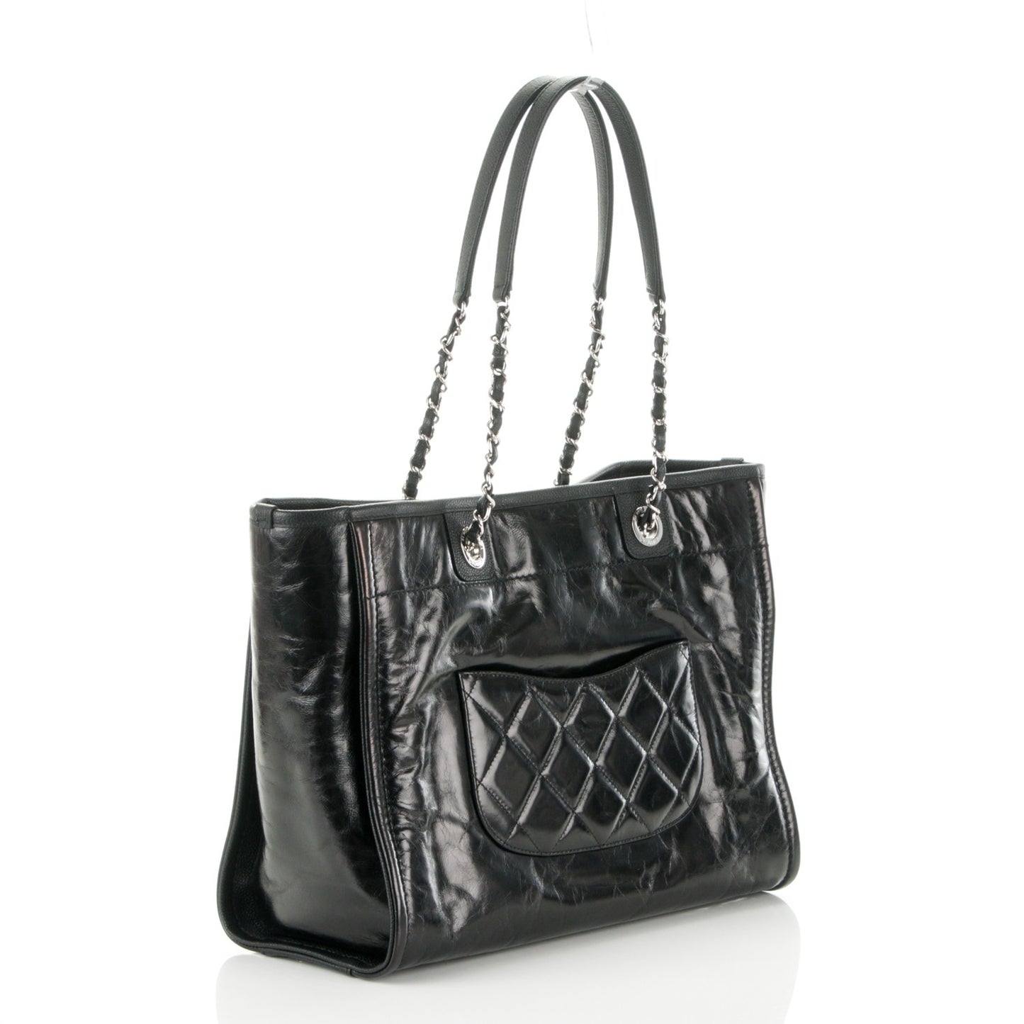 Glazed Calfskin Small Deauville Tote Black