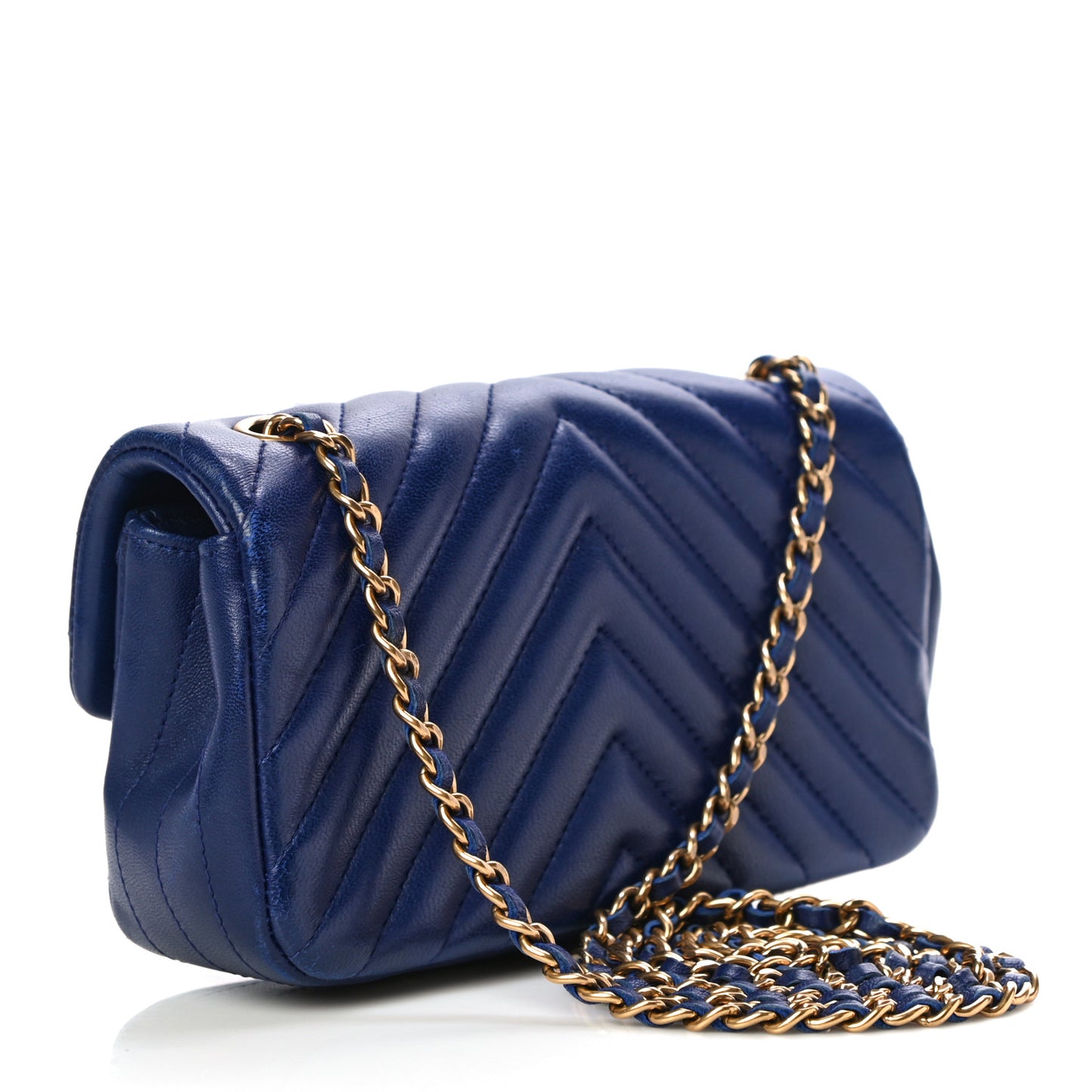 Lambskin Chevron Quilted Extra Mini Rectangular Flap Blue