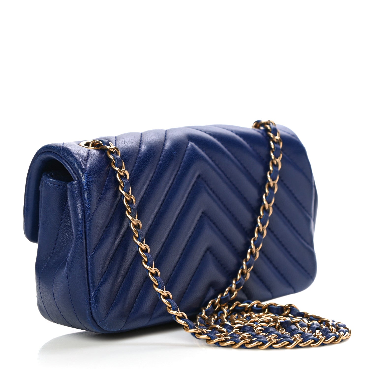 Chanel Lambskin Chevron Quilted Extra Mini Rectangular Flap Blue 2 of 14