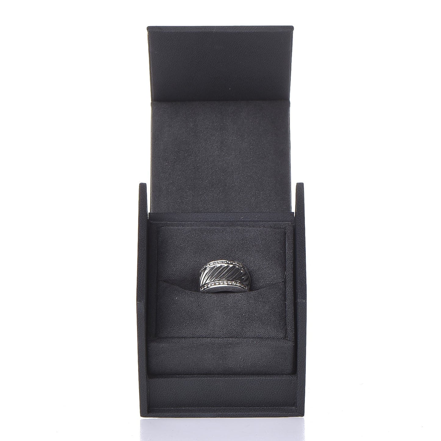 Sterling Silver Pave Diamond Cable Cigar Band Ring 51 5.75