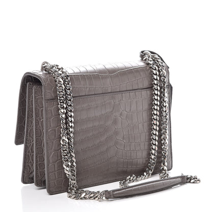 Saint Laurent Calfskin Crocodile Embossed Medium Monogram Sunset Fog 3 of 8