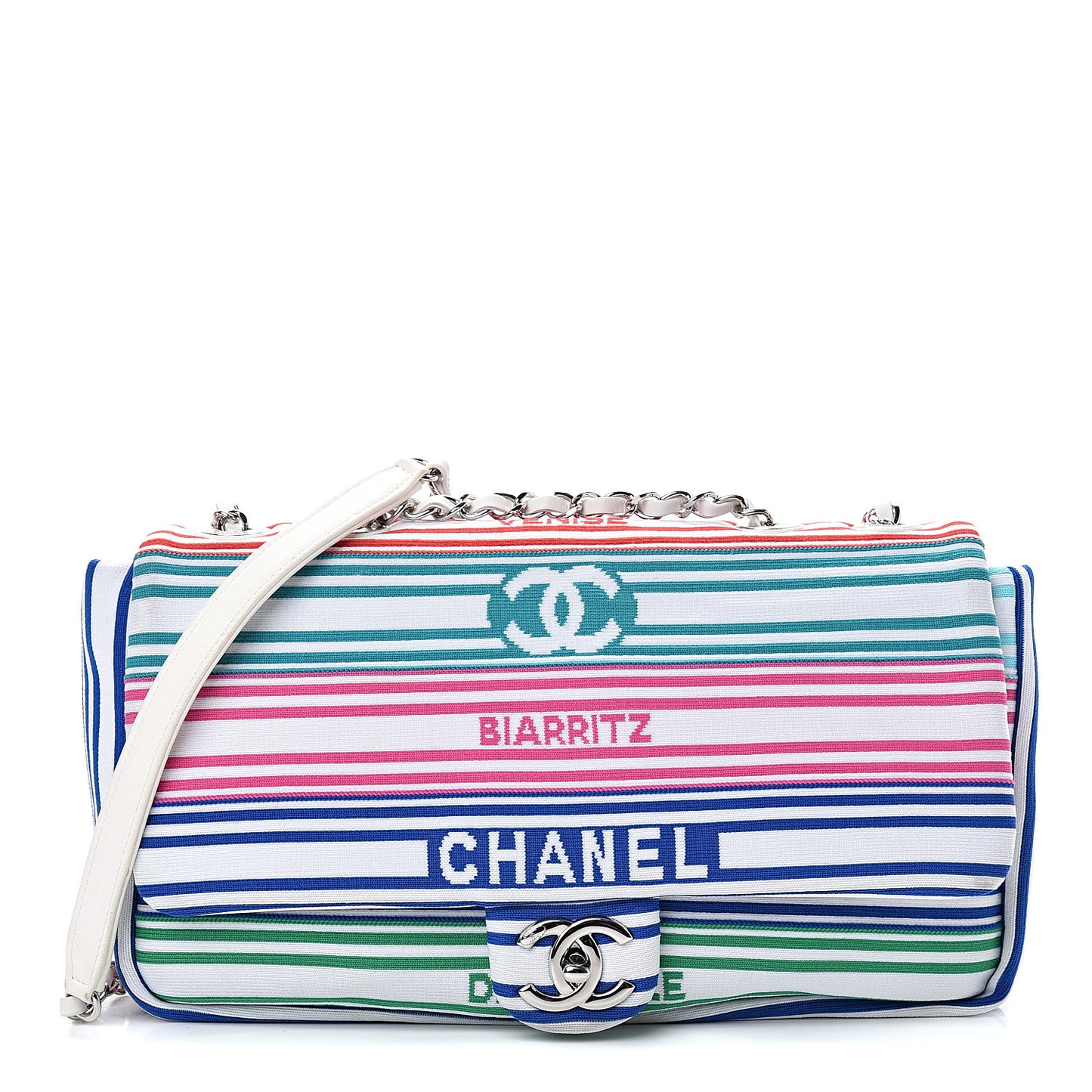 Mixed Fibers Lambskin Venise Biarritz Flap Bag Multicolor White