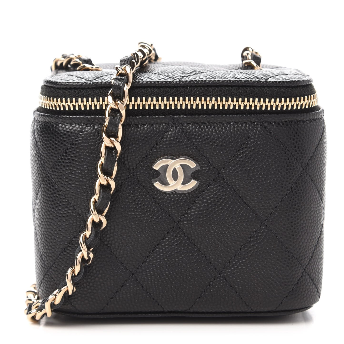 Caviar Quilted Mini Vanity Case With Chain Black