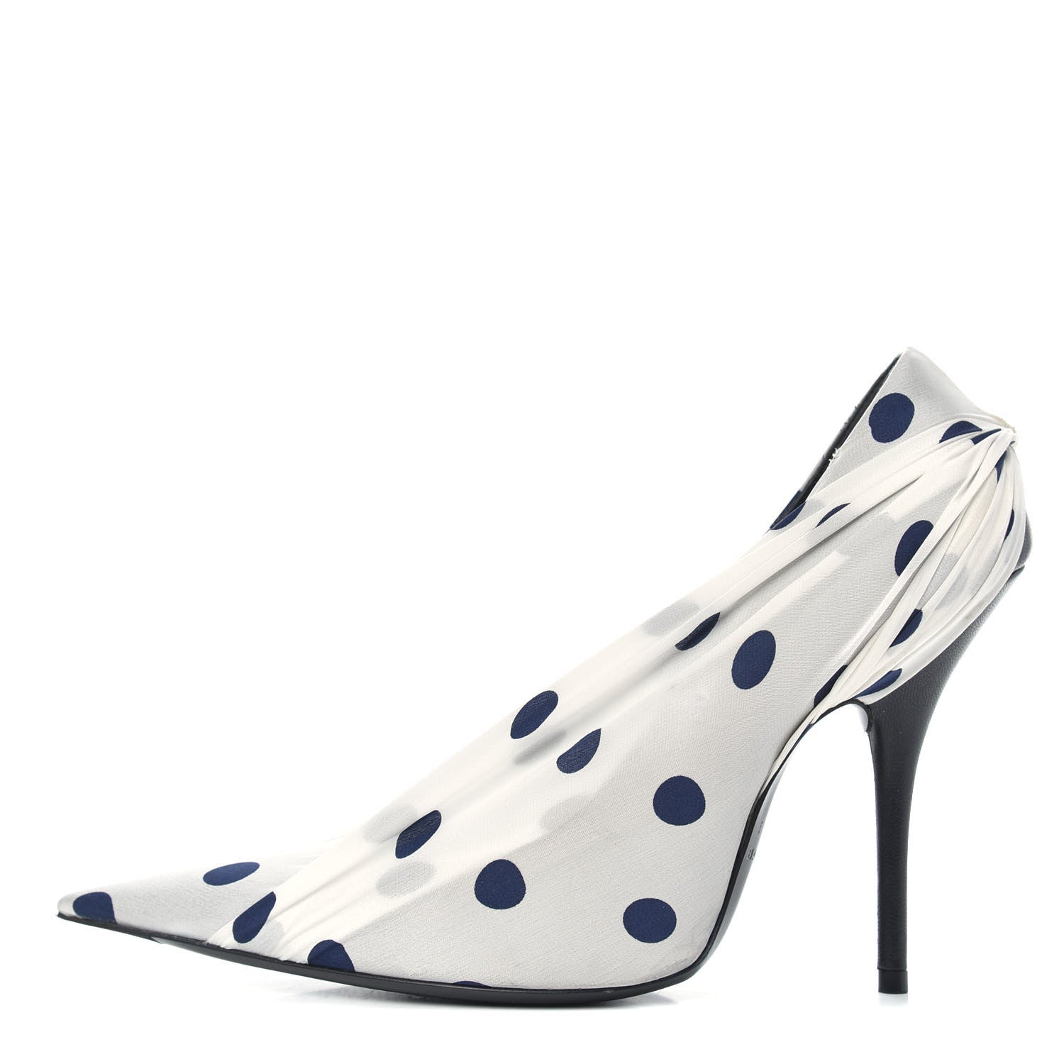Balenciaga Satin Polka Dot Knife Pointed Pumps 37 White Navy 1 of 9