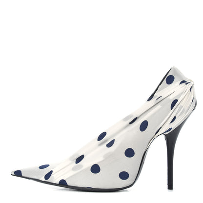 Balenciaga Satin Polka Dot Knife Pointed Pumps 37 White Navy 1 of 9