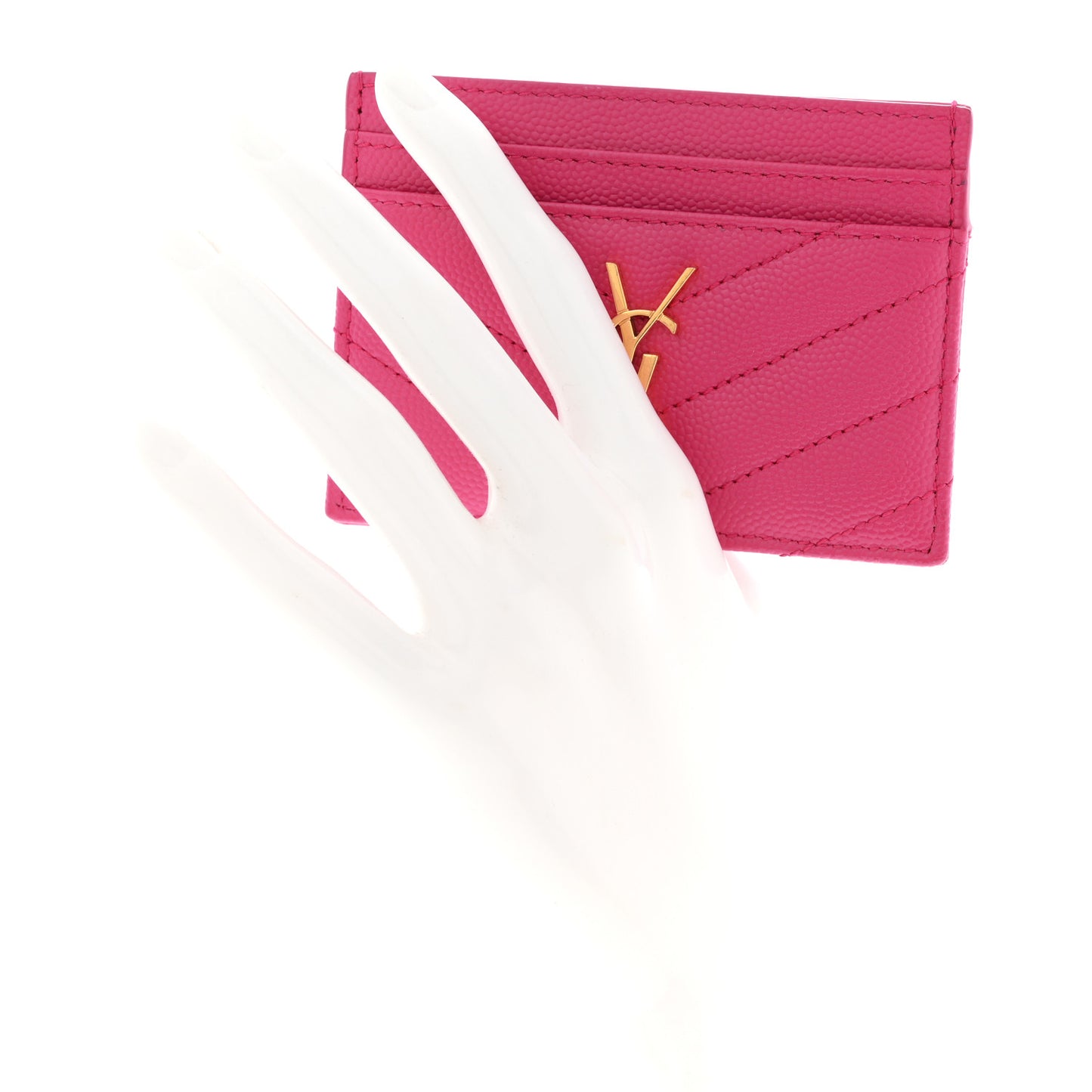 Grain De Poudre Matelasse Chevron Monogram Credit Card Case Fuxia Couture