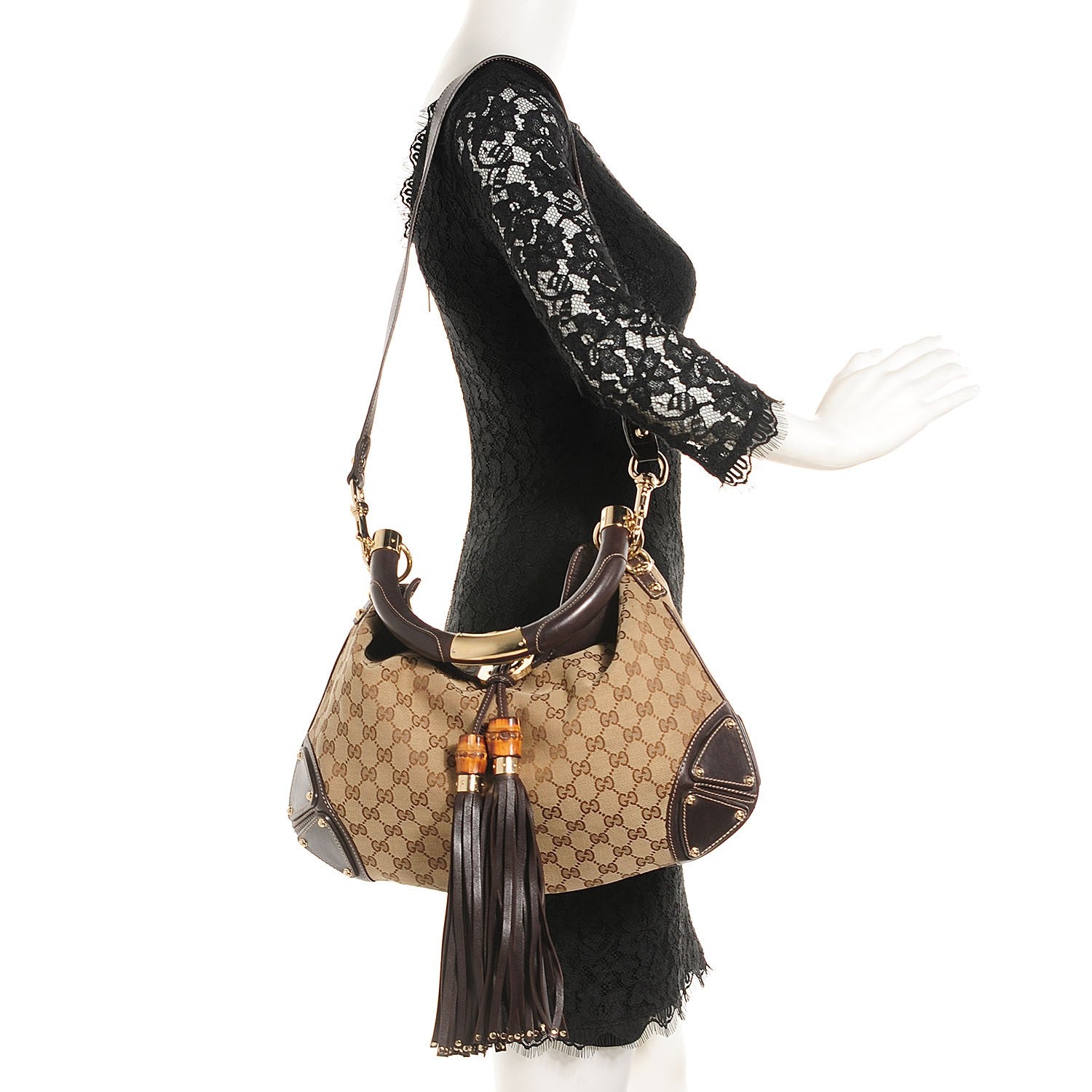 Gucci Monogram Medium Indy Top Handle Hobo Dark Brown 2 of 7