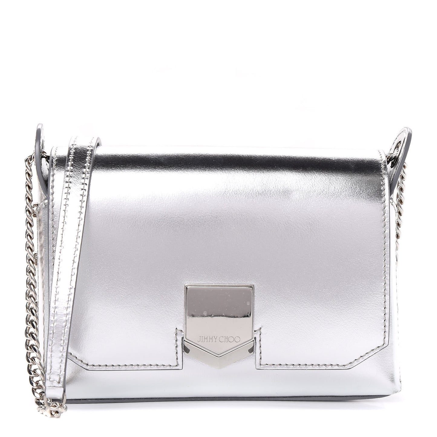 Metallic Calfskin Lockett Petite Shoulder Bag Silver