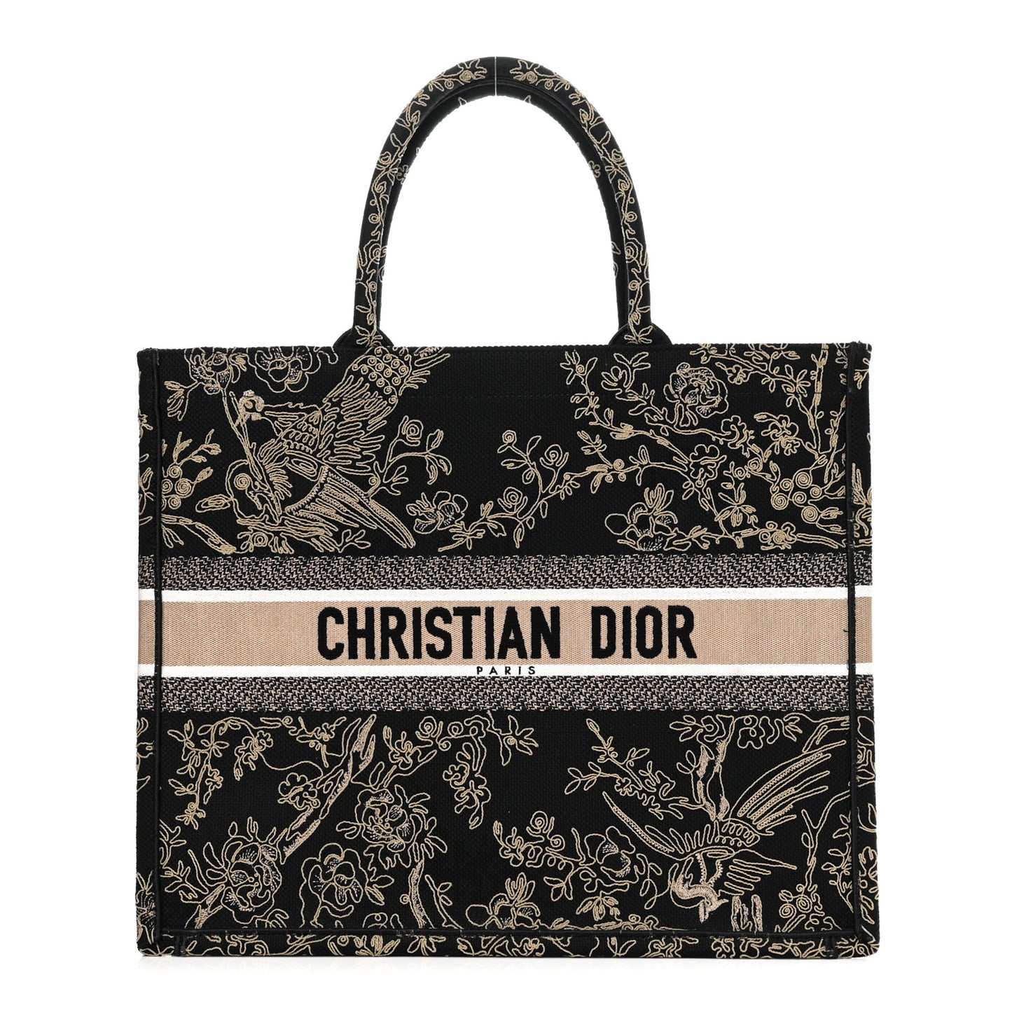 Canvas Embroidered Large Ornamental Cornely Book Tote Black Beige