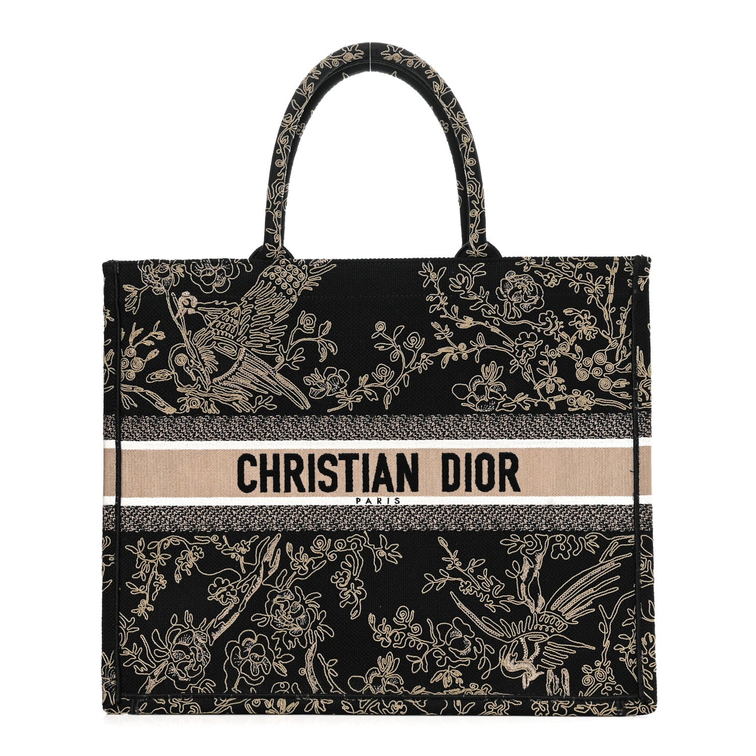 Christian Dior Canvas Embroidered Large Ornamental Cornely Book Tote Black Beige 1 of 9