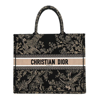 Christian Dior Canvas Embroidered Large Ornamental Cornely Book Tote Black Beige 1 of 9